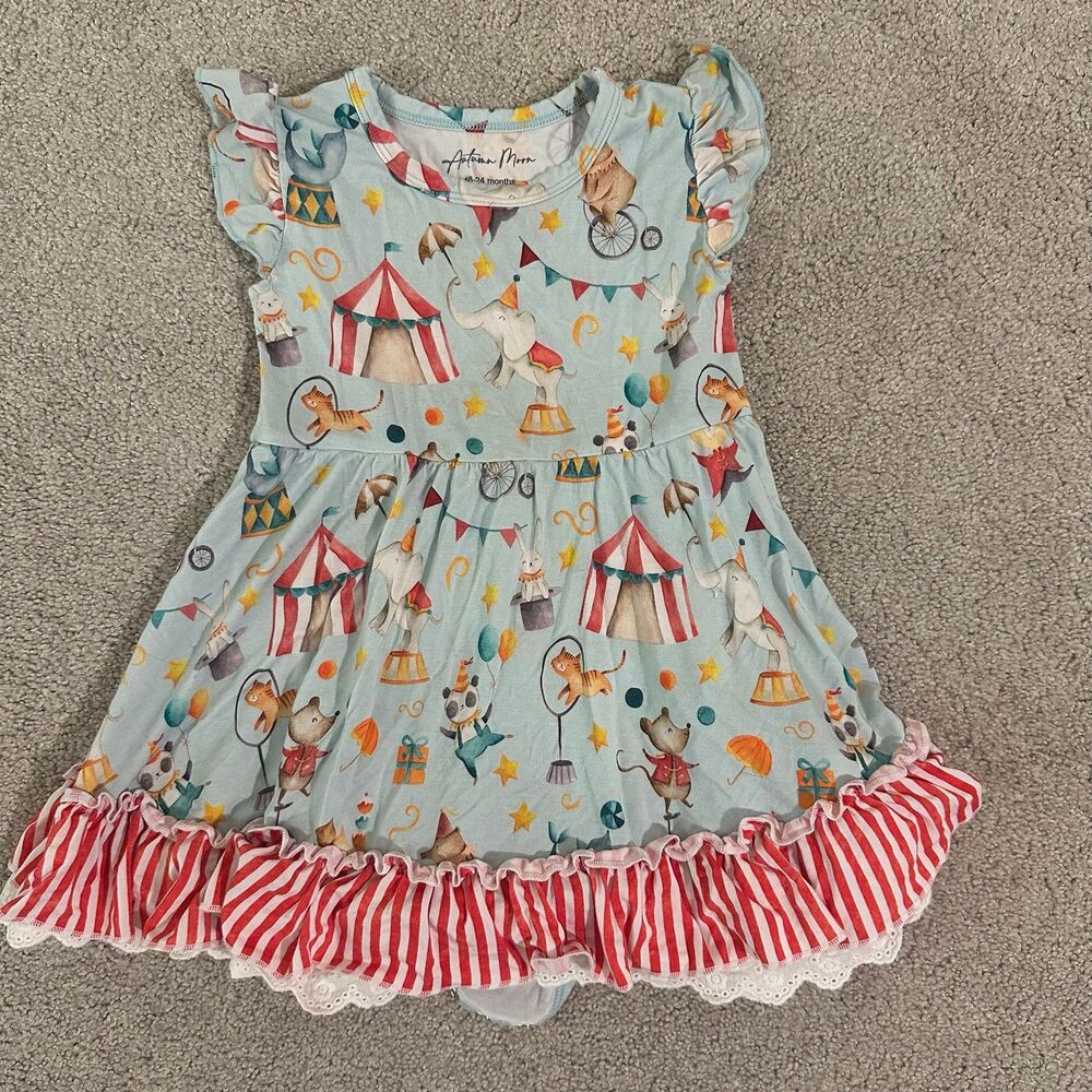 Circus carnival bamboo boutique outfit dress bubble romper 24 mo 2t EUC